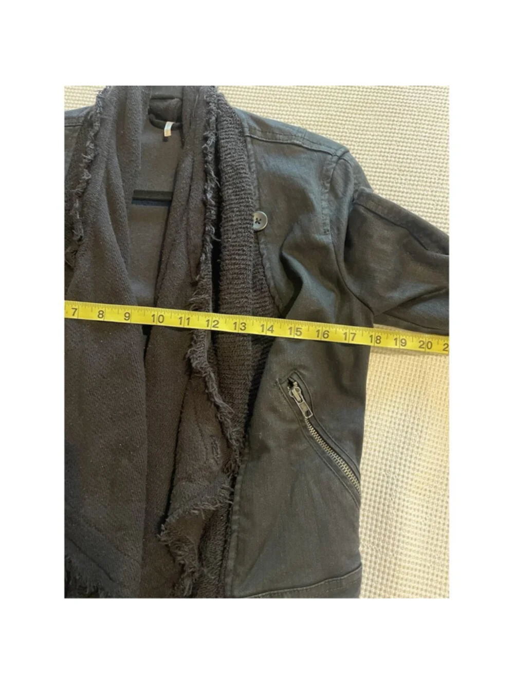 Free People Coated Denim Drape Lagen Look Moto Jacket Black Waterfall Collar 2
